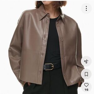 Aritzia babaton pelli hip leather shirt jacket. Mushroom brown in xs. Worn once